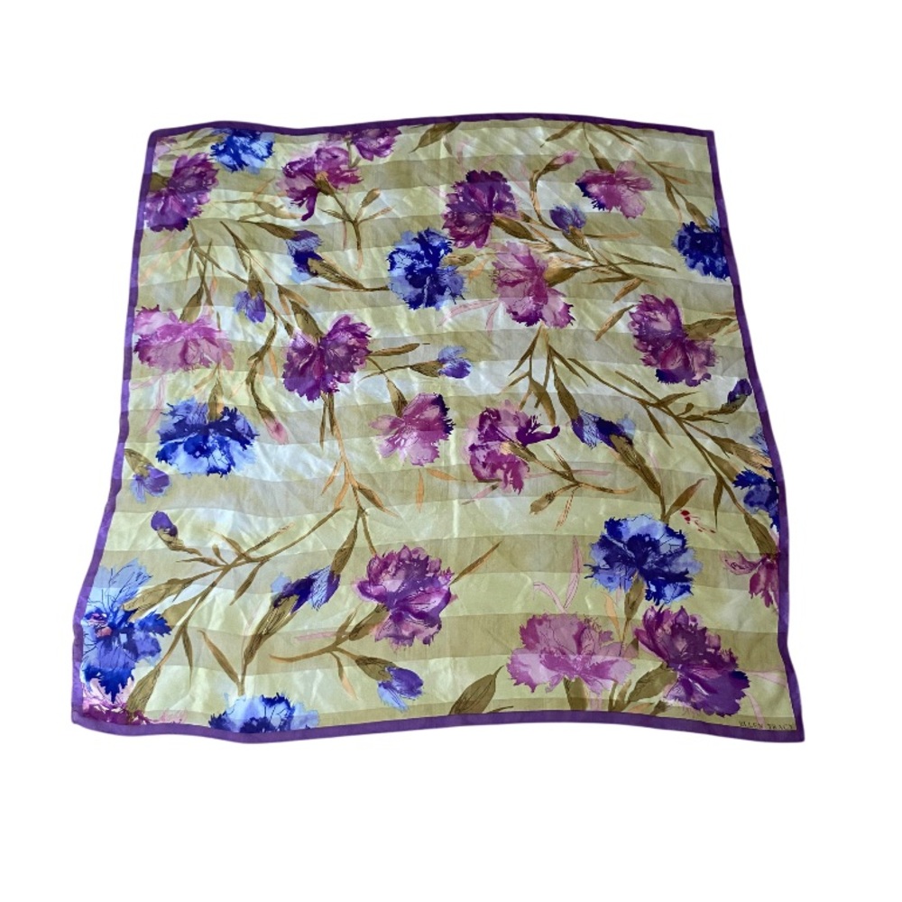 ELLEN TRACY Vintage 100% Silk Purple/Lime/Green 34” x 34” Large Scarf
